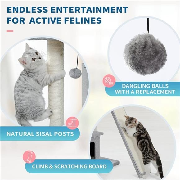 Modern Cat Tower, Wood Cat Tree with Scratch Post and Top Perch Bed, 20 Lbs - Picture 6 of 7